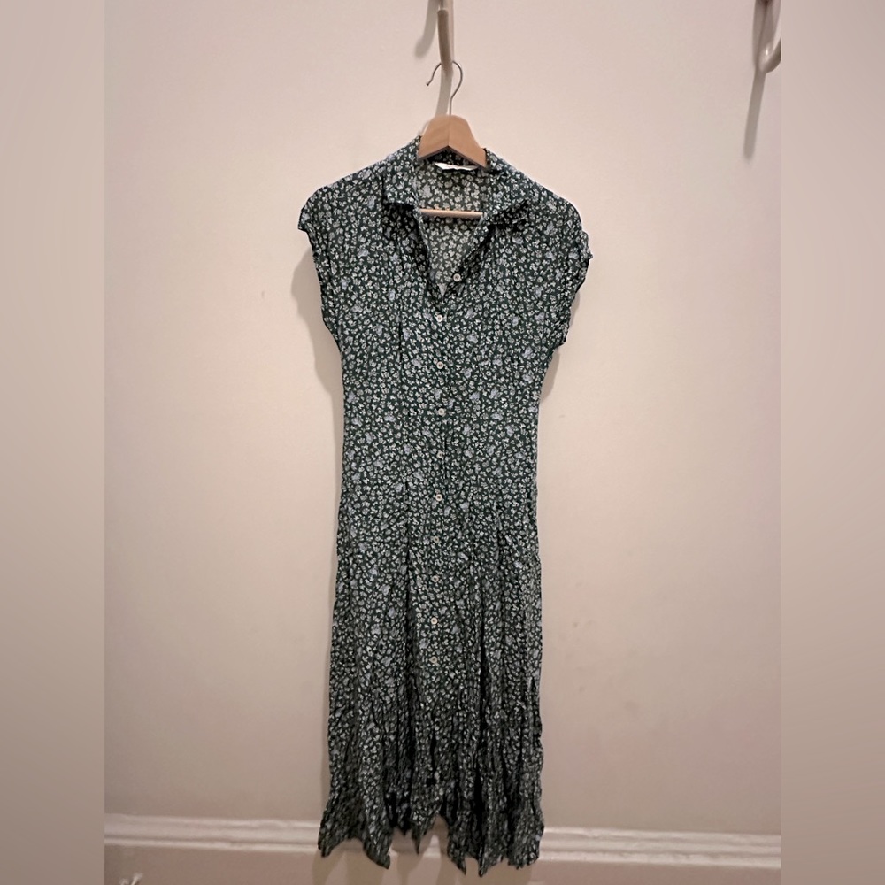 & Other Stories Long Green Floral Print Dress XS